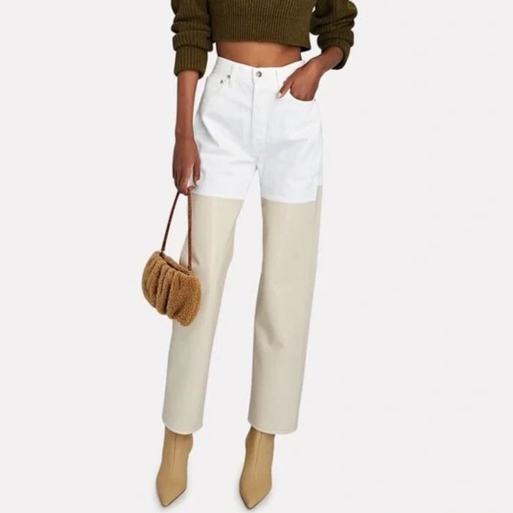 Agolde Women's 90s Pieced Two-Tone Jeans - White and Tan - Like new